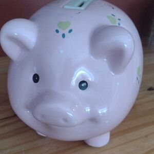 Vintage Pink Ceramic Piggy Bank with Heart Accents